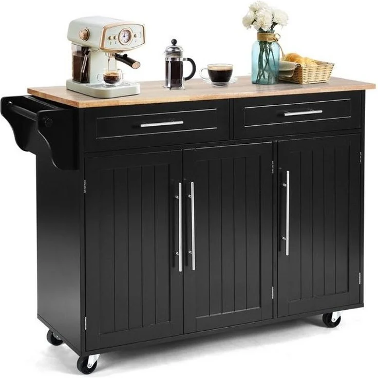 COSTWAY Küchenwagen, mit Arbeitsplatte, Schubladen & verstellbaren Regalen – Bild 4