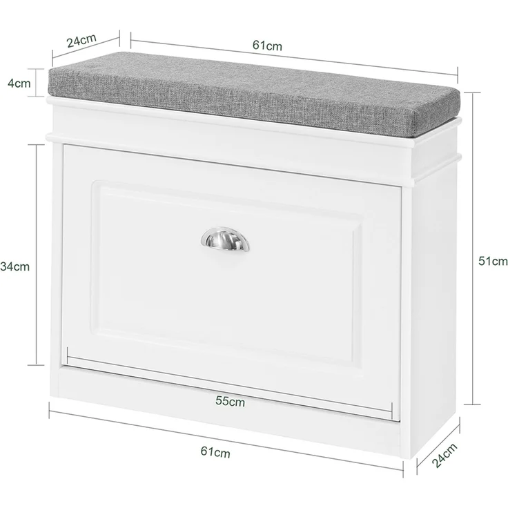 SoBuy FSR82-K-W Schuhbank, MDF, Lackiert, Weiß, 61 x 51 x 24 cm – Bild 3