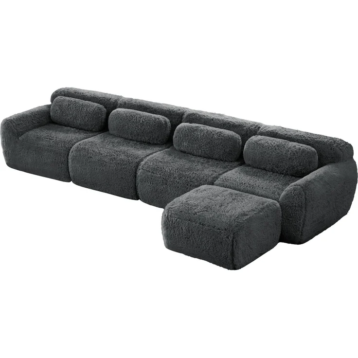 Ecksofa aus Plüsch mit modularem Design & ohne Montage, grau – Bild 5