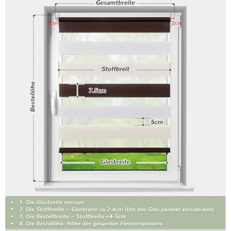 Deswell Doppelrollo Klemmfix ohne Bohren Weiß-beige-braun B50 x H150 cm (Stoffbreite 46cm) Rollos für Fenster ohne Bohren für Fenster mit Lichtdurchlässig & Verdunkelnd/Höhe Stufenlos Verstellbar – Bild 4
