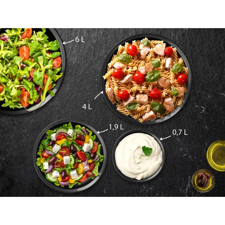Hausfelder Salatschüssel Schüssel Set groß mit Deckel, 0,7-6 L Anthrazit Schwarz), Kunststoff, (8-tlg), Schüsseln 1x6 L, 1x3,6 L, 1x1,9 L, 1x0,7 L – Bild 3
