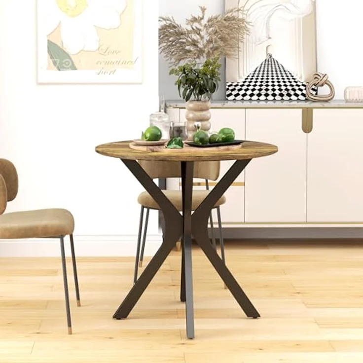 HOMCOM Esstisch mit Spider-Stahlgestell (Esszimmertisch, 1-St, Runder Küchentisch), für 2 Personen, Ø78 x 75 cm, Rustikales Braun – Bild 7