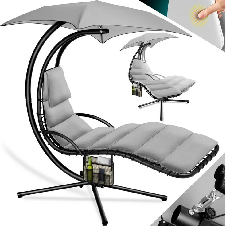 KESSER® Schwebeliege mit Sonnenschirm, Stahl / Polyester grau, 100 x 200 x 200 cm
