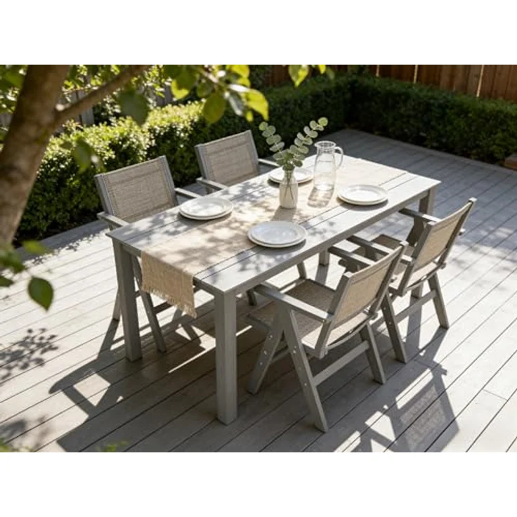 HIPS Outdoor Dining Table with Umbrella Hole, Rectangular Patio Table, Weather Resistant Dining Table for Backyard, Garden, Poolside (Carbon Grey) – Bild 6