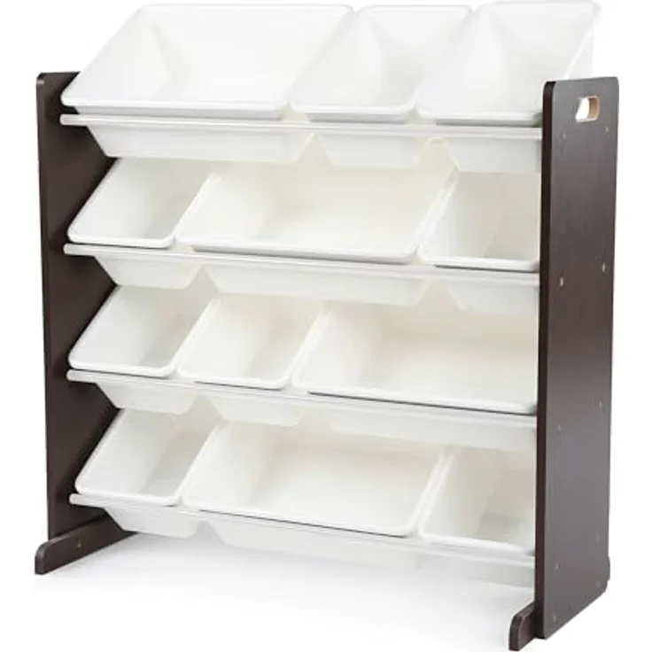 Humble Crew WO562 Kinderregal - Spielzeugregal-Organizer aus Holz mit 12 Aufbewahrungsboxen, Espresso/Weiß – Bild 1