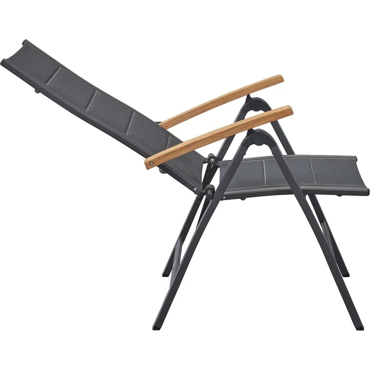 UNICAMO Klappstuhl, mit Teak Armlehnen, Sitz & Rückenlehne Textil – Bild 8
