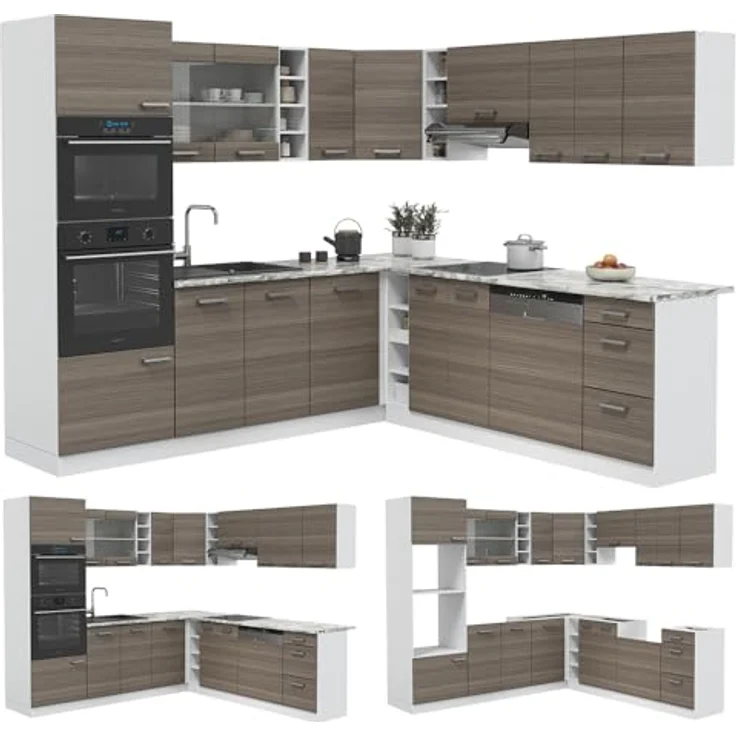 Vicco Eckküche L-Form, Braun und Weiß, Holzwerkstoff, 247x81.6x60 cm, ohne Geräte – Bild 7