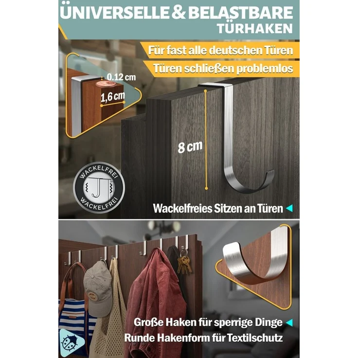 Lindenstein Türhaken Türhaken zum Einhängen, Türen, (Packung, 10-St, 10), Ohne Bohren, langlebig, rostfrei, stabil, verformungsfest – Bild 4