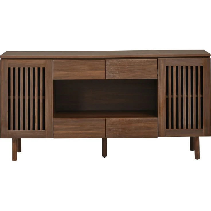 ZUBALIYA Sideboard 140x35x71 cm, mit 4 Schubladen, aus MDF, Walnuss – Bild 24