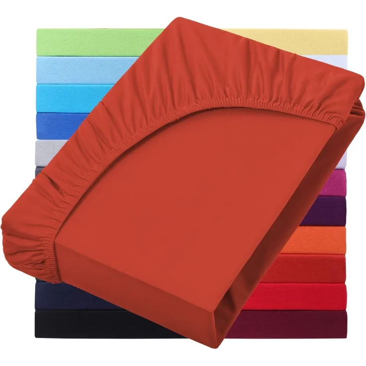 NatureMark Spannbettlaken Jersey Basic Spannbetttuch, 100% Baumwolle, Gummizug: rundum, (1 Stück), in vielen Größen und Farben, bis 40cm Steghöhe, 200x220cm, Rost rot