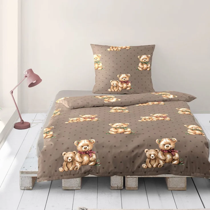 Dormabell Mako-Satin Bettwäsche 155x220 Teddy Bären Punkte braun 4212-80 – Bild 3