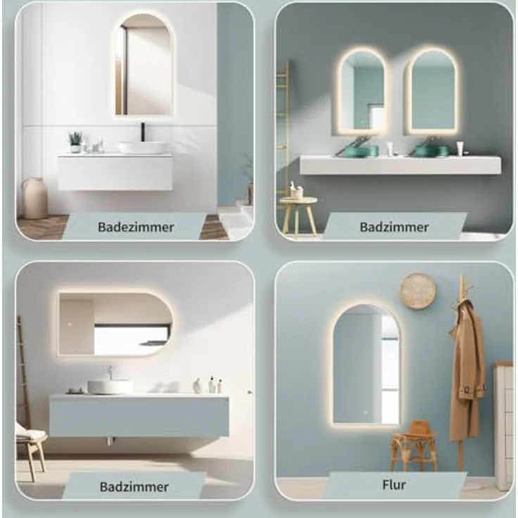 HOKO Badspiegel mit Beleuchtung, LED Wandspiegel 50x90 cm / 60x100 cm, IP44, Schwarz/Gold/Weiß, dimmbar mit Touch-Sensor und Memory-Funktion, hoch- und quer montierbar – Bild 2