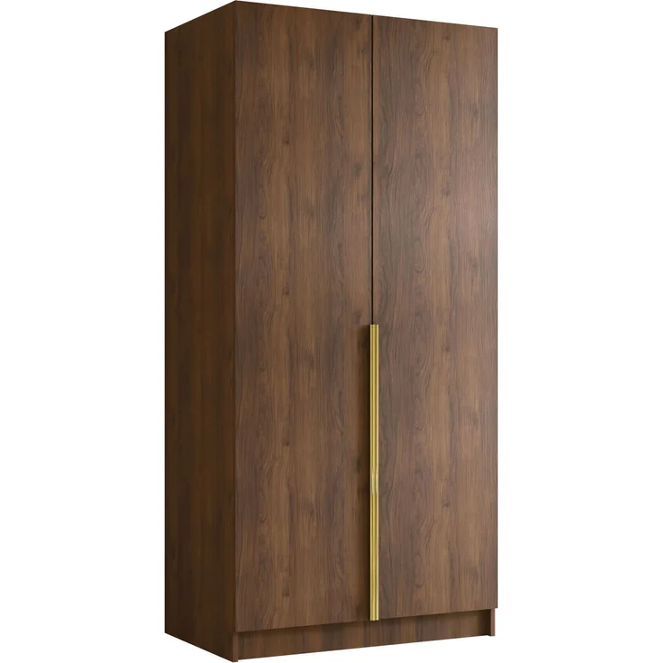 Drehtürenschrank Borton I, Kleiderschrank mit 2 Türen (Farbe: Nuss Warmia / Nuss Warmia + Gold) – Bild 1