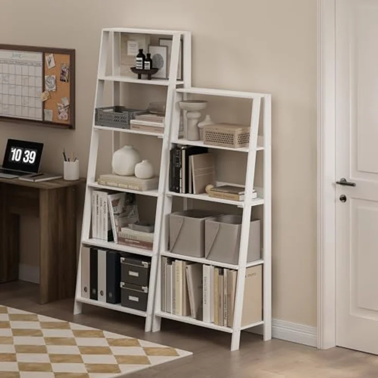 Furinno Ladder Bücherregal, 5-stufiges Leiterregal, Bücherregal, Ausstellungs-Aufbewahrungsregale, 13 x 23.6 x 53.5, für Wohnzimmer, Homeoffice, Reinweiß – Bild 4