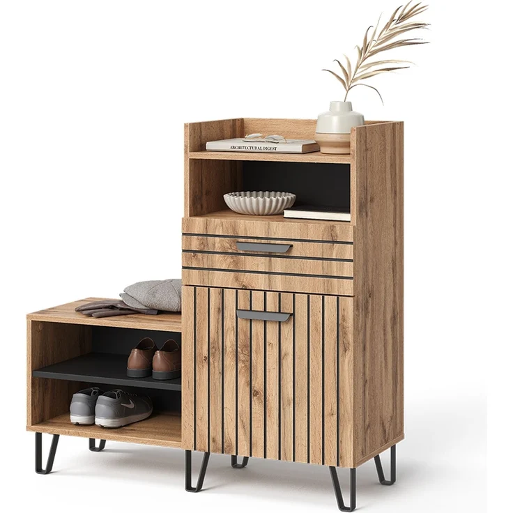 Schuhschrank Amber Eiche Wotan 100 x 100 cm mit Tür und Schublade Vicco – Bild 6