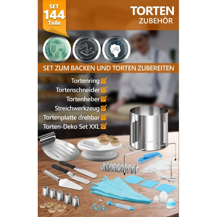Aurelia Home Tortendeko-Set 144-teilig mit Tortenring 15 cm und Drehteller – Bild 2