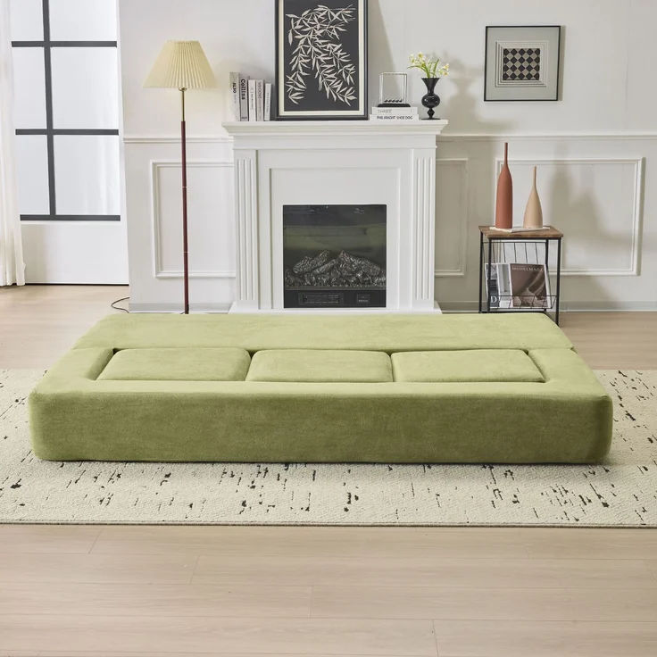 ZUBALIYA SchlafSofa mit Chenille - Bezug, modular aufgebaut, mit Schaumstoffpolsterung, aus Chenille, für Wohnzimmer und Apartments, Grün – Bild 8