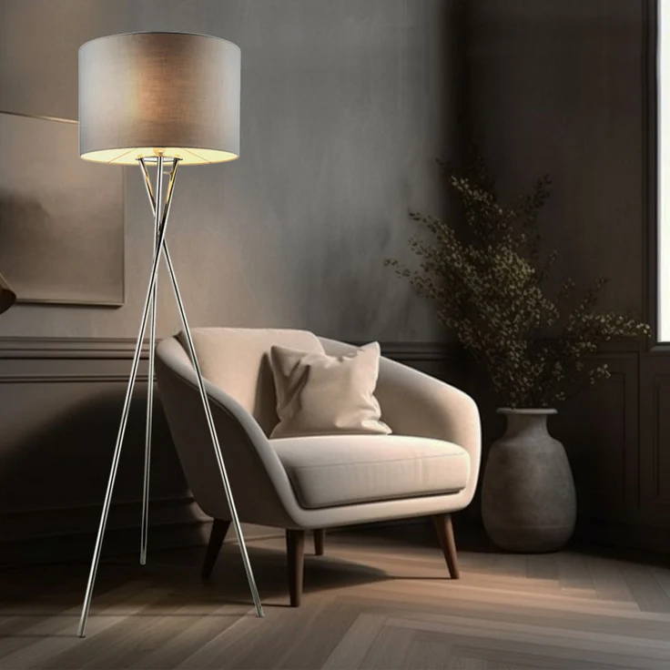 LED Stehleuchte, chrom, Textil grau, H 160 cm – Bild 4