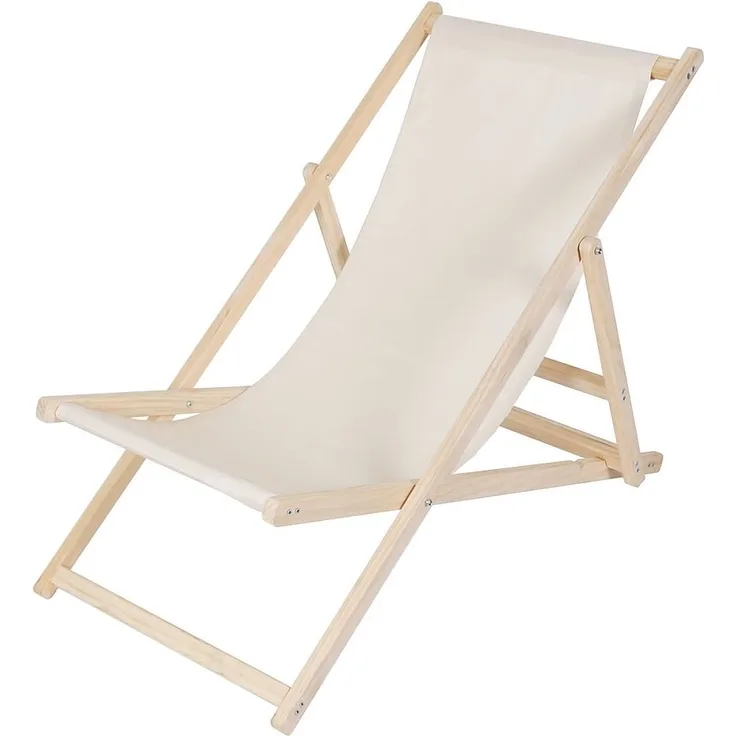 Sonnenliege Beige Strandmöbel Campingstuhl Holz klappbar Faltsitz Balkonsessel