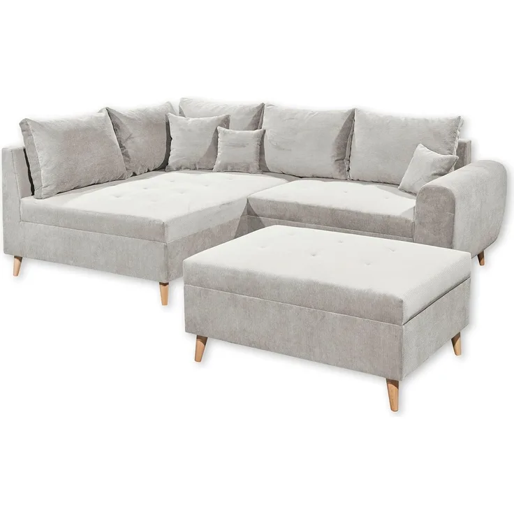 Stella Trading CALANDA Ecksofa mit Hocker, Stoffbezug Anthrazit - Moderne Eckcouch mit Kissen & Massivholz Füßen - 249 x 94 x 175 cm (B/H/T)