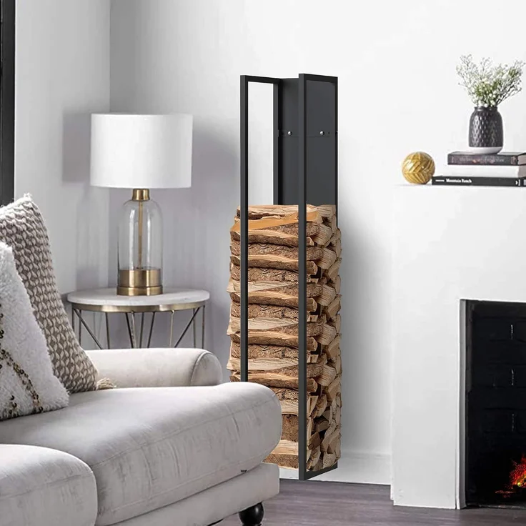 DanDiBo Kaminholzregal Innen Metall Schwarz Kaminholzständer 140 cm mit Rückwand an der Wand Hängend 96539 Holzkorb Kaminholzhalter Holzregal – Bild 5