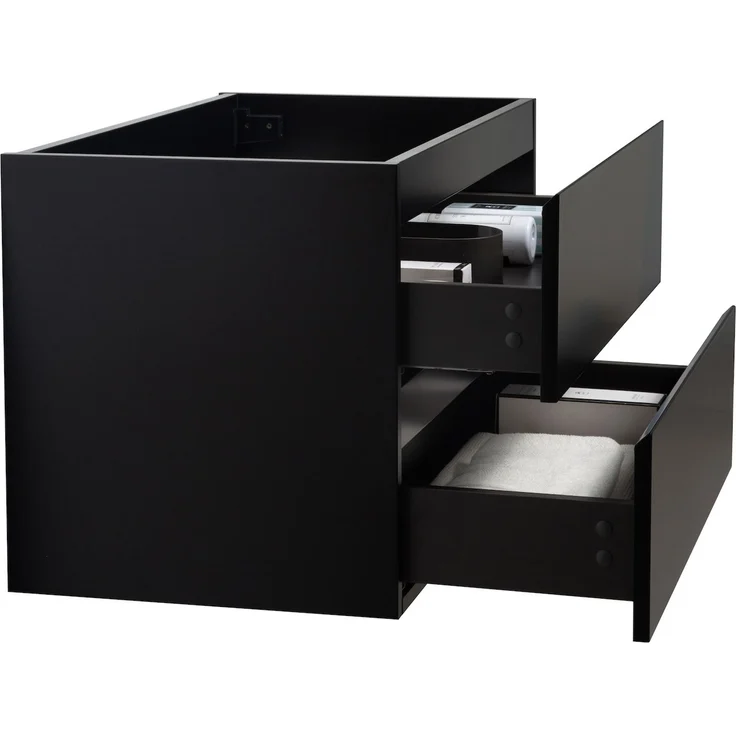 Badplaats Waschbeckenunterschrank Angela 80 x 48 cm Schwarz Matt - Hängender Badezimmerschrank mit 2 Schubladen, Vormontiert und mit Soft-Close – Bild 3