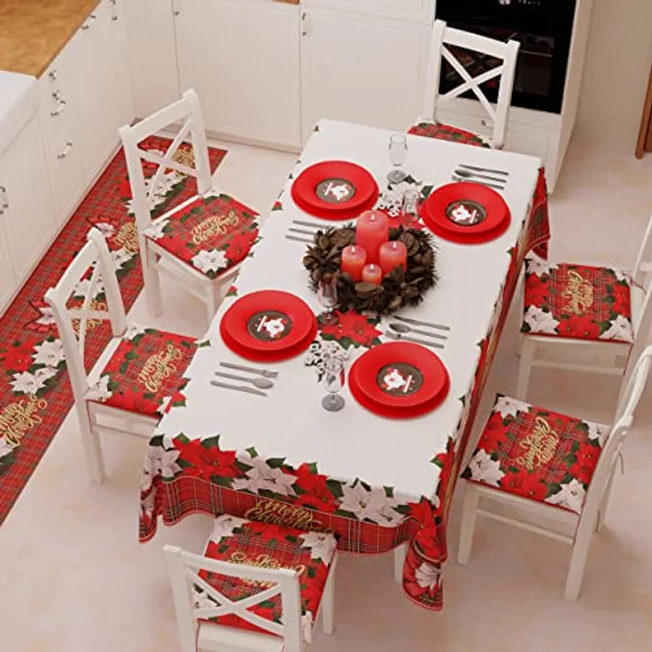 PETTI Artigiani Italiani Weihnachtstischdecke, schmutzabweisend, rechteckig, für Küche, Blumendesign, 12 Sitzplätze (140x240 cm), hergestellt in Italien – Bild 3