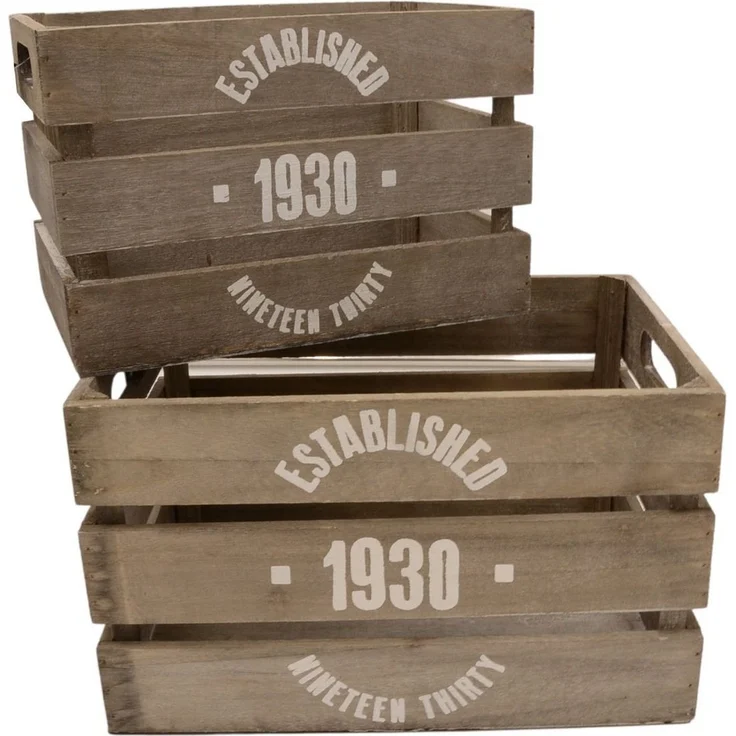Deko-Holzkisten 2-tlg Aufbewahrungsbox Vintage Kistenset Used-Look – Bild 1