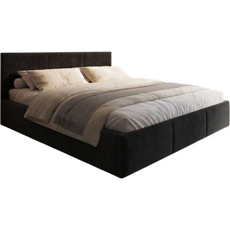 thematys Polsterbett mit Bettkasten & Lattenrost – Stauraumbett Cord 180x200cm, mit 23 cm Taschenfederkern-Matratze H2, Schwarz – Bild 6