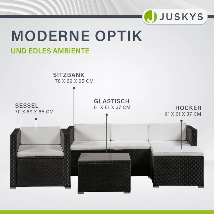 Juskys 'Punta Cana' Lounge, Polyrattan , Schwarz | Creme, L – Bild 6