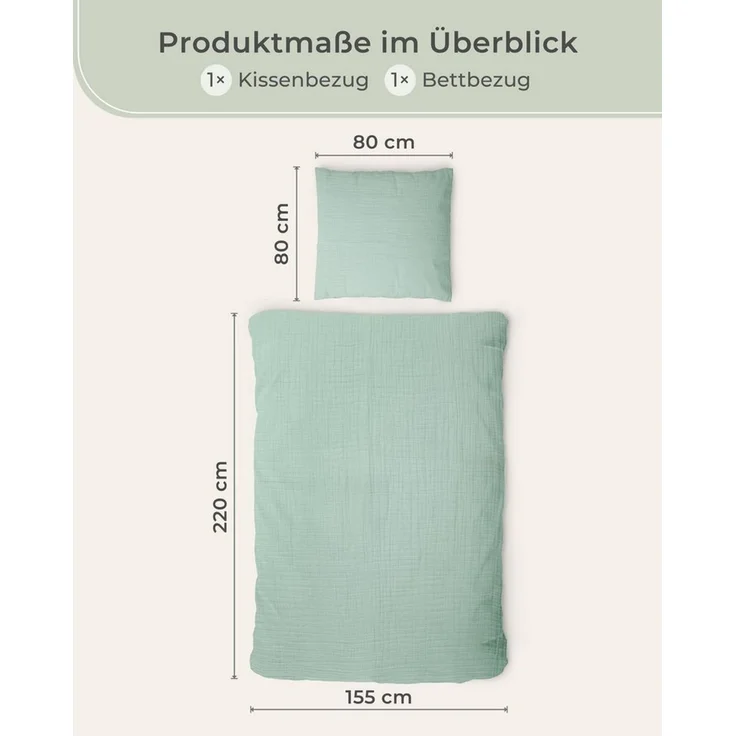 Laynenburg Bettwäsche Musselin aus 100% Baumwolle in 135x200 oder 155x220 cm, atmungsaktiv & bügelfrei – 2 lagig mit Reißverschluss & Haltebändern – Bild 3