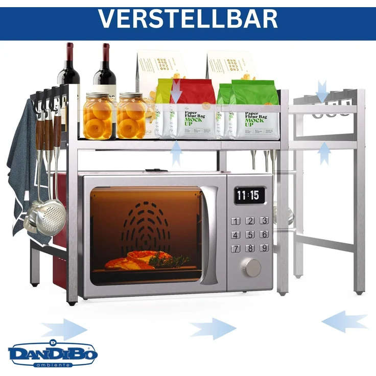 DanDiBo Verstellbares Küchenregal Edelstahl für Arbeitsplatte Stehend 2 Stufig 40-64 cm Regal Küche 96685 Standregal – Bild 3