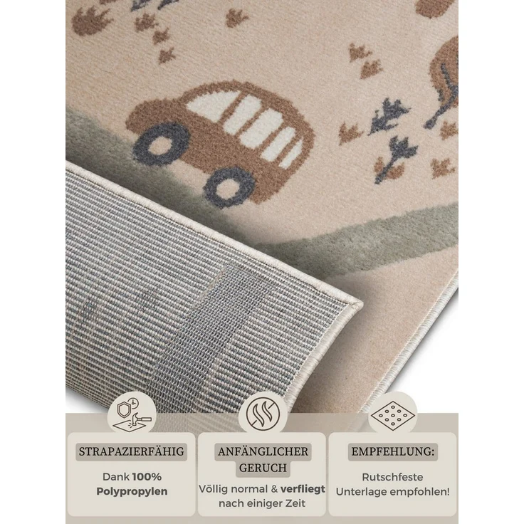Hanse Home Adventures Kinderteppich - Tier Dschungel Spielteppich Straße Straßenteppich Teppich Junge Mädchen für Kinderzimmer, Jugendzimmer, Wohnzimmer - Creme Braun Grau, 160x235 cm – Bild 2