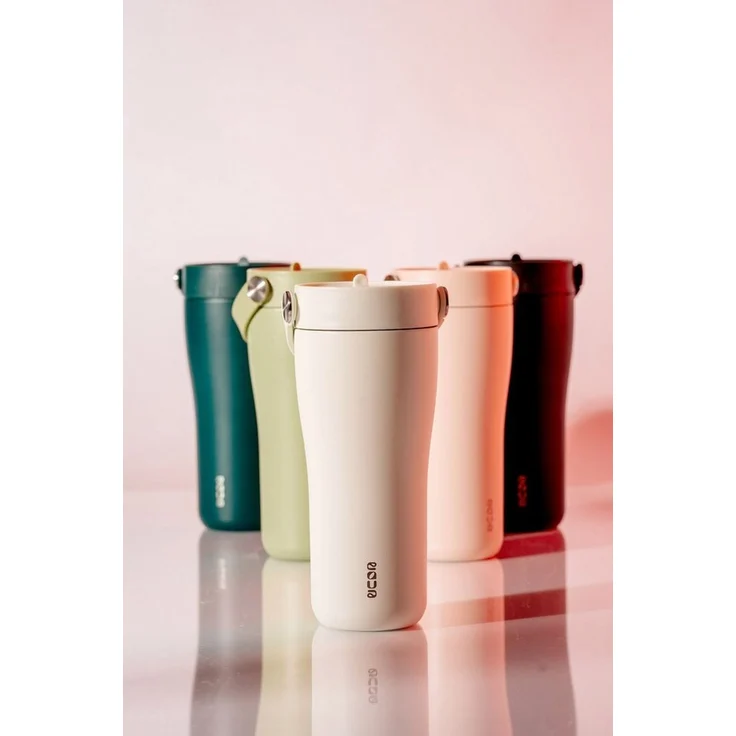 Thermo Trinkflasche mit Strohhalm Thermobecher Edelstahl EQUA Carry Cup 0,6L Lavendel 310139 – Bild 2