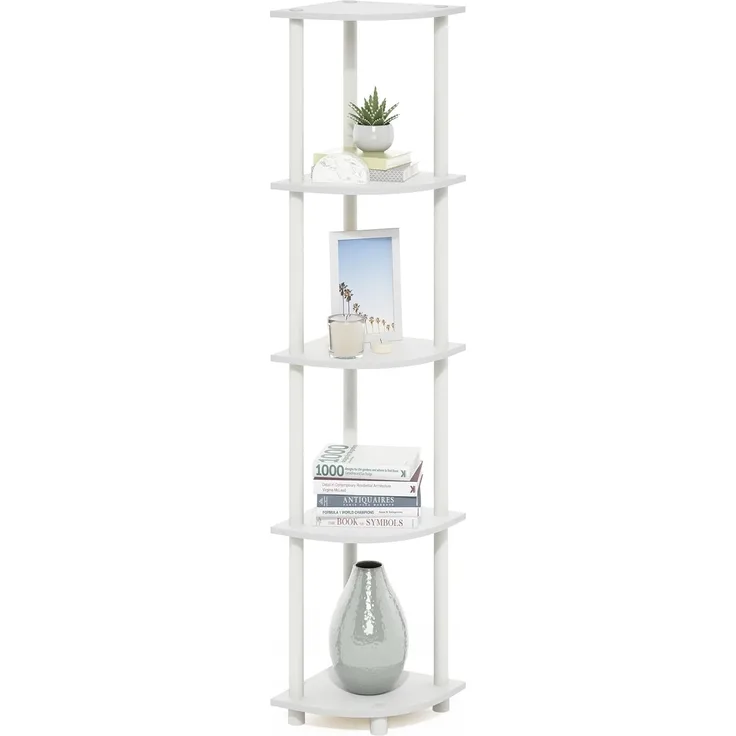 Furinno Turn-N-Tube 5-stufiges Eckregal-Mehrzweckregal, Weiß/Weiß