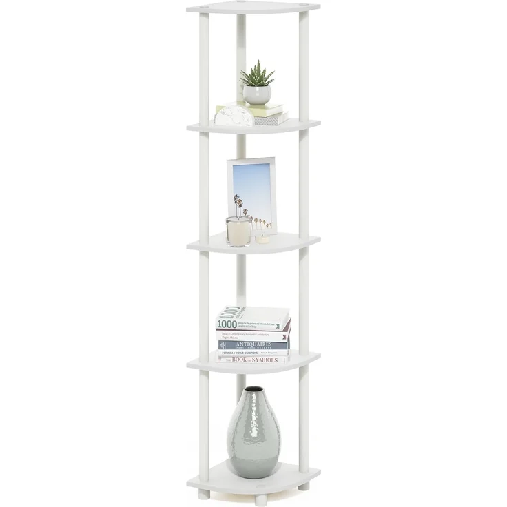 Furinno Turn-N-Tube 5-stufiges Eckregal-Mehrzweckregal, Weiß/Weiß