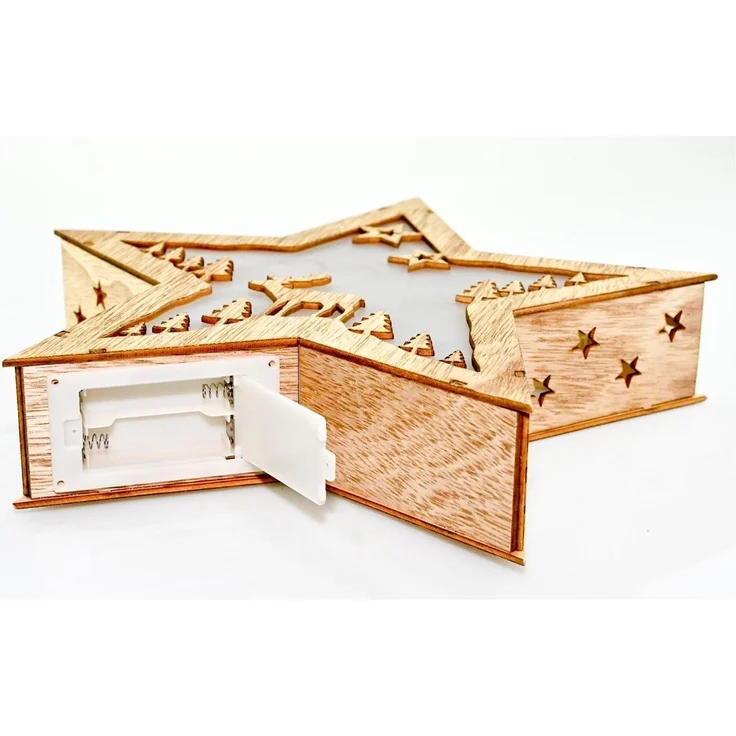 Bambelaa! LED Dekolicht Weihnachtsstern Holz Hologramm LED Dekoration batteriebetrieben 30cm, LED, Warmweiß – Bild 3