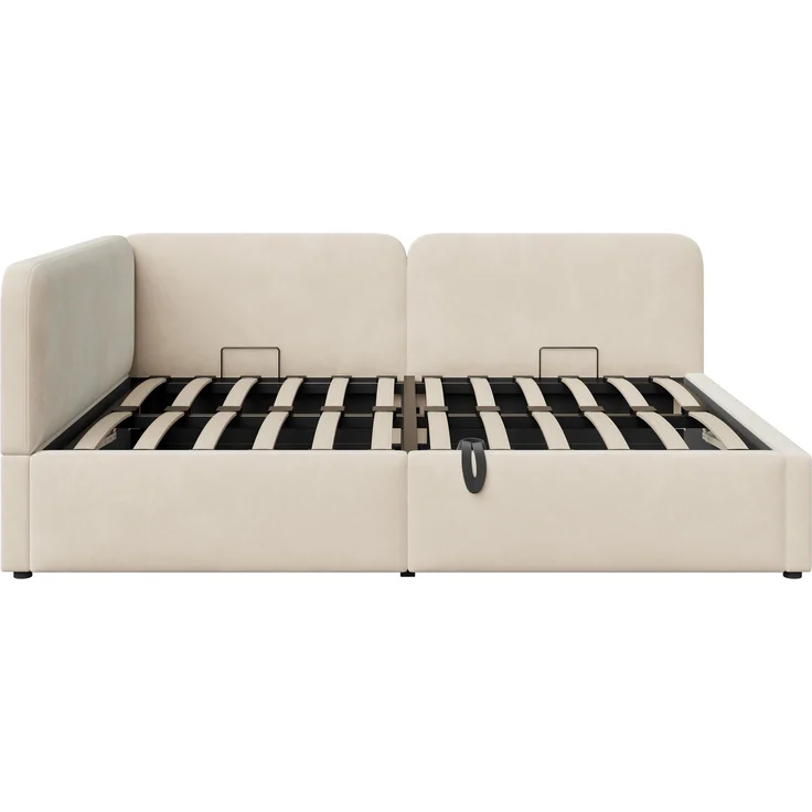 LVHOM Polsterbett 140x200 mit Stauraum, Samt Tagesbett mit Hydraulik, 2-in-1 Schlafsofa Bettgestell mit Lattenrost, Einzelbett, Beige – Bild 9