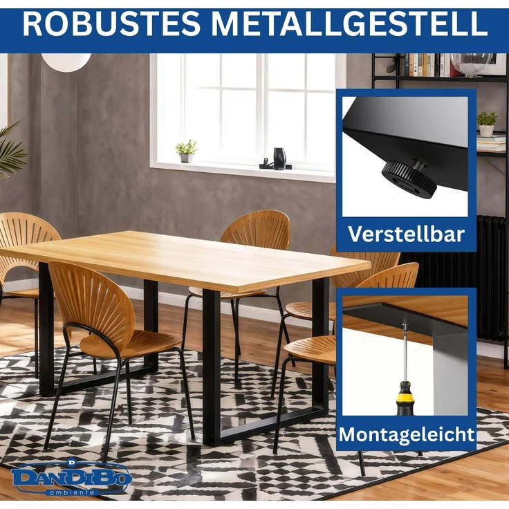 DanDiBo 2x Tischbeine Metall Schwarz 72 x 70 cm Tischgestell Höhenverstellbar 96661 Tischfüße Möbelfüße Tischkufen Esstisch Beine – Bild 4
