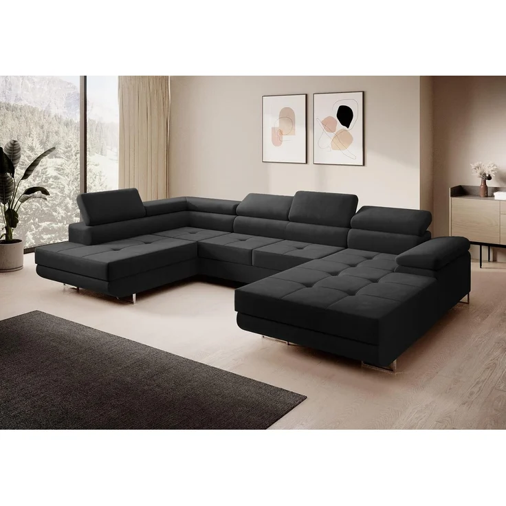 Sofa FERRO, moderne Couch mit verstellbaren Kopfstützen, ausziehbare Polstercouch, Sofa mit Schlaffunktion, zwei Bettkästen, U- Form - Kronos 07, 72 x 201 x 335 cm – Bild 1