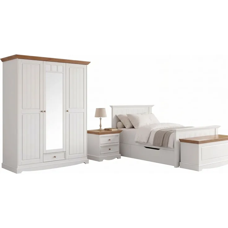 Schlafzimmer-Set Belluno Elegante 5-teilig 90x200cm Massivholz Farbe: weiß