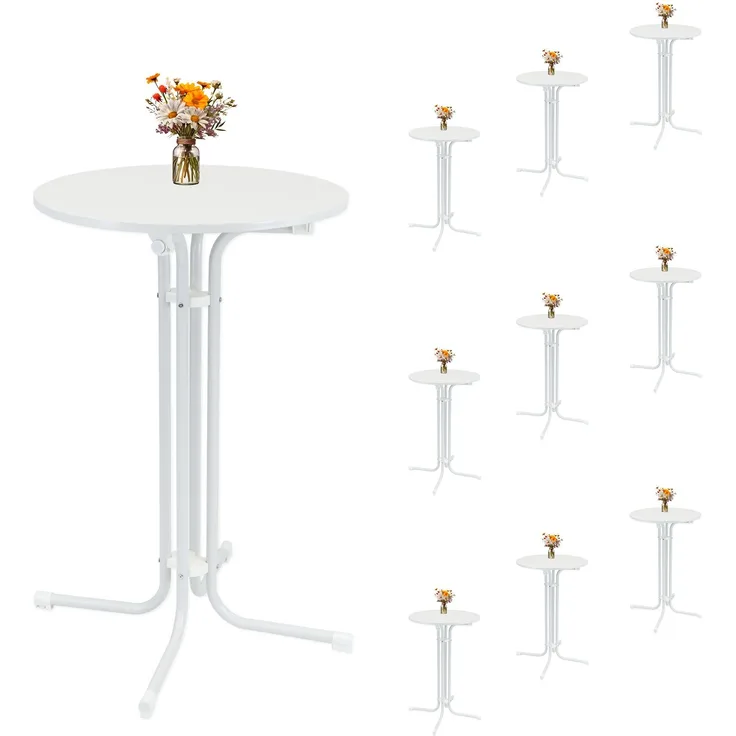 10x Stehtisch klappbar Ø 70 cm Höhe 110 cm Stahl Gastrotisch Partytisch Bistrotisch in Weiß