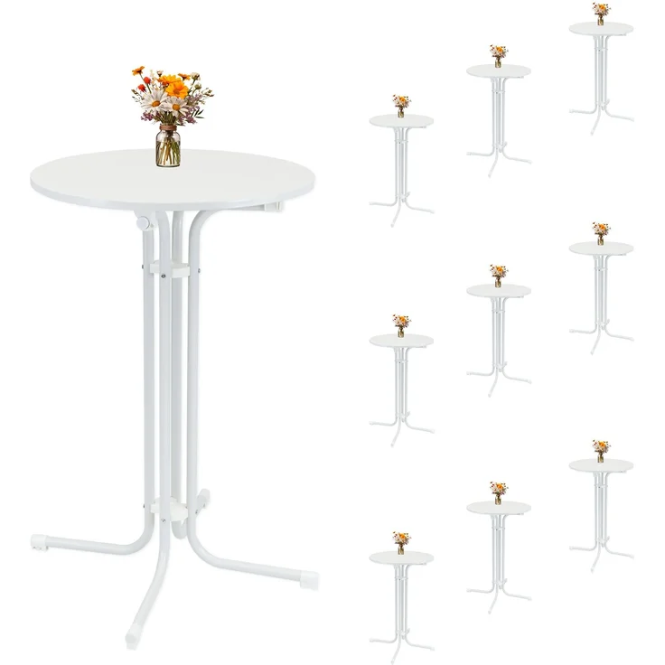 10x Stehtisch klappbar Ø 70 cm Höhe 110 cm Stahl Gastrotisch Partytisch Bistrotisch in Weiß – Bild 1