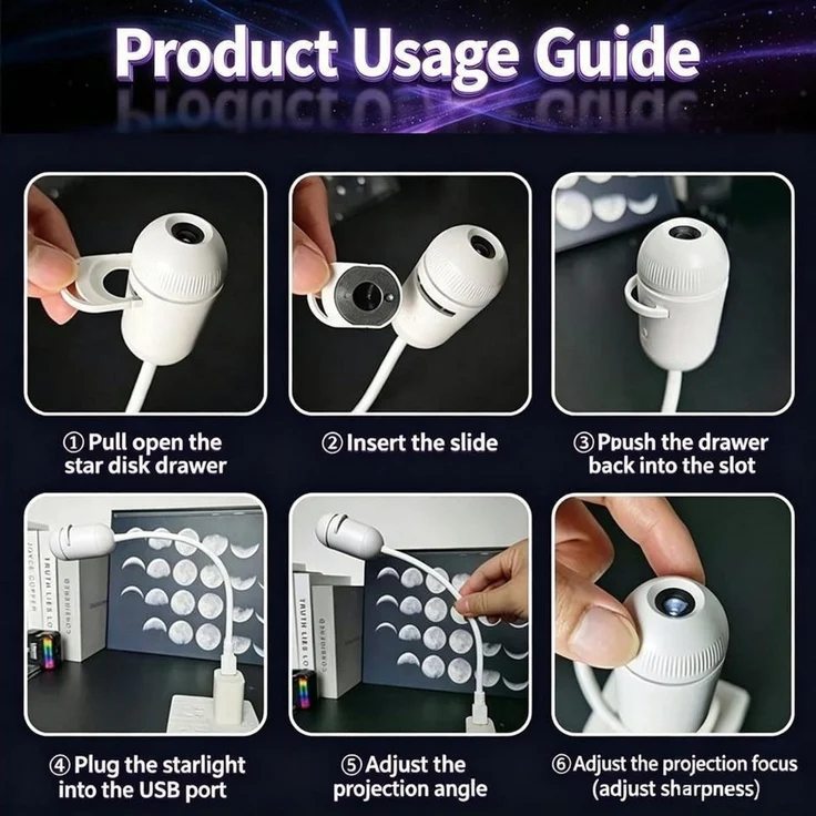 FELIXLEO LED-Sternenhimmel 5D Hologramm Sternprojektor USB Galaxie Mond Nachtlicht 3 Filme – Bild 2