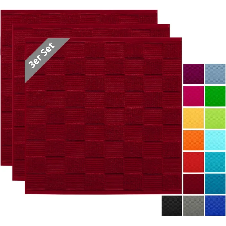 Lashuma Geschirrtuch Lissabon, (Set, 3-tlg), Küchentücher einfarbig dunkel rot 50x50 cm