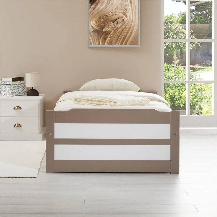 IDIMEX Funktionsbett LORENA, Jugendbett Tandembett aus Kiefer mit Auszugsbett taupe/weiss – Bild 2
