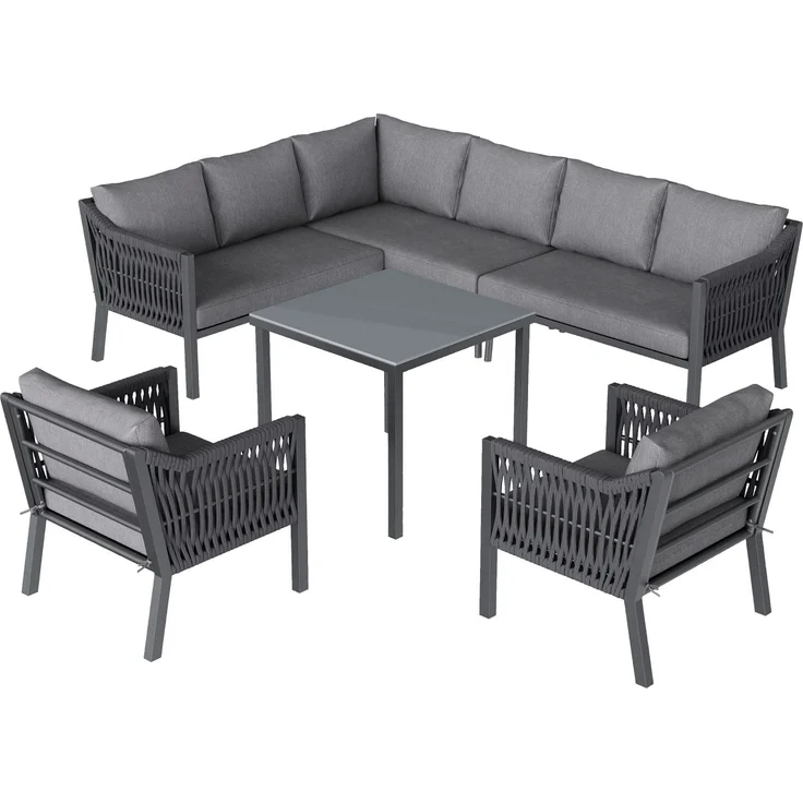 Merax Gartenmöbel-Set für 8 Personen, Gartenlounge-Set, bestehend aus einem Esstisch, zwei Sesseln und einem Ecksofa, Grau – Bild 9