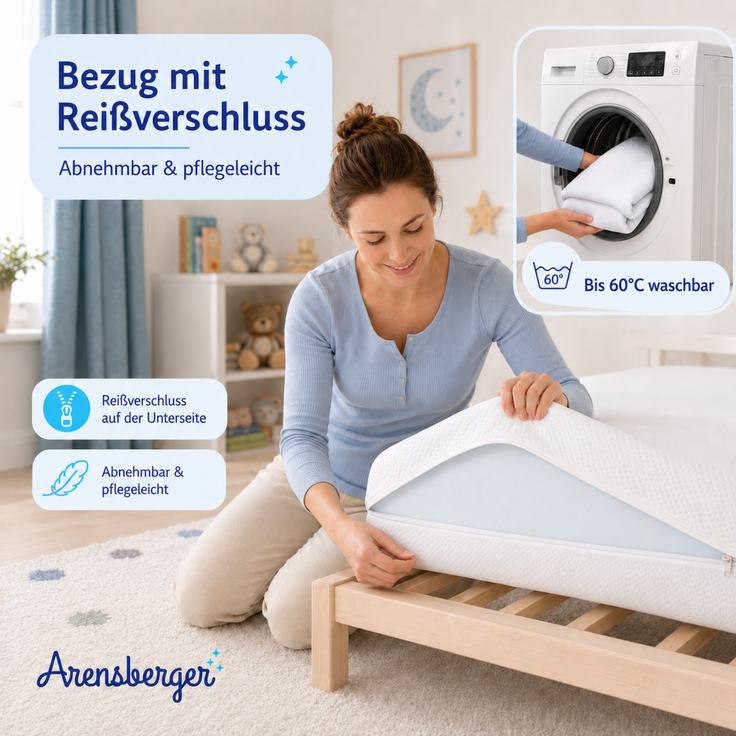 Arensberger Kindermatratze Babymatratze NORA | 70x140cm | Bezug waschbar & abnehmbar | punktelastischer Gelschaum | Jugendmatratze, allergikerfreundlich premium Bezug – Bild 5
