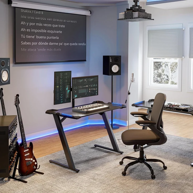 EUREKA ERGONOMIC Gaming Tisch Z1S Gaming Schreibtisch Gaming Computertisch PC Schreibtisch Gamer Mit RGB LED Beleuchtung Getränkehalter und Kopfhörerhalter Schwarz – Bild 2