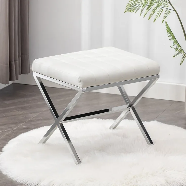 Duhome Sitzhocker Kunstleder, Polsterhocker Fußhocker Gepolstert Moderner Hocker mit Metallgestell für Schminktisch Flur Wohnzimmer Schlafzimmer, Model WY-9196A1 (Weiss)